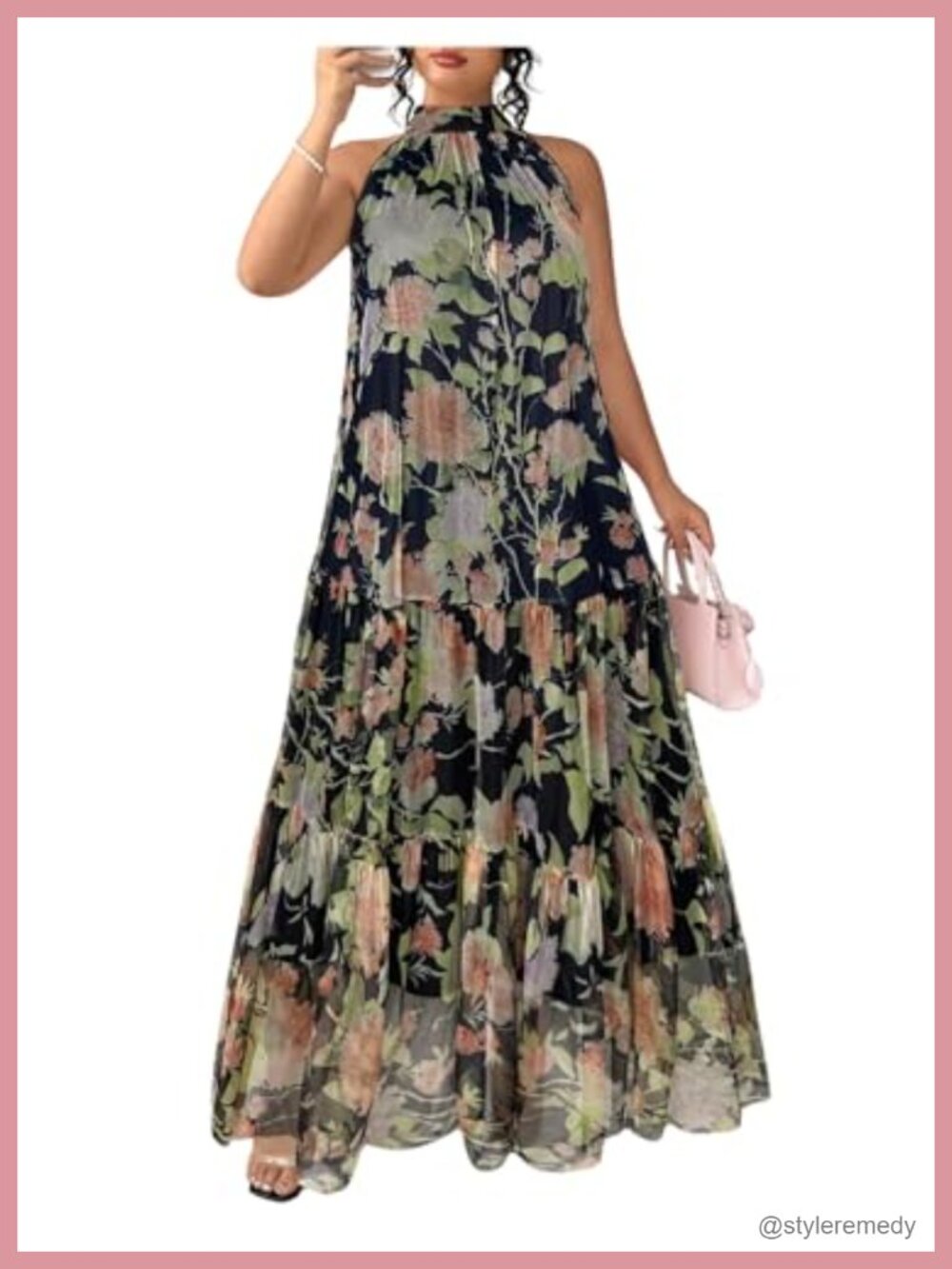 Plus Size Maxi Dress Halter Neck Sleeveless Loose Fit Wedding Guest Cocktail